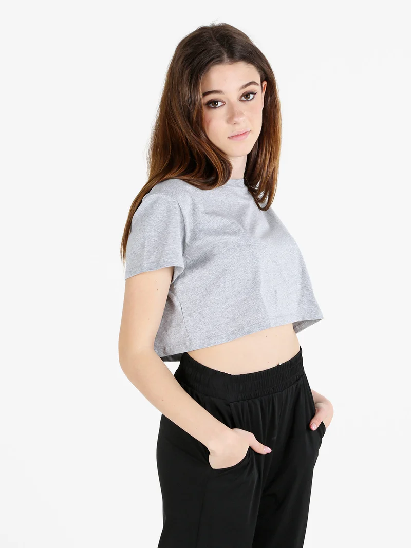 T-shirt crop da donna in cotone - grigio