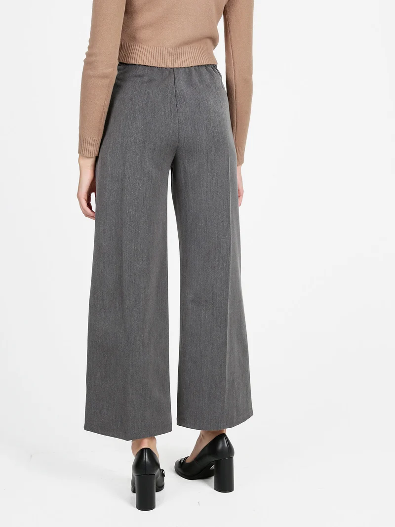Pantaloni donna a gamba larga con bottoni decorativi - grigio