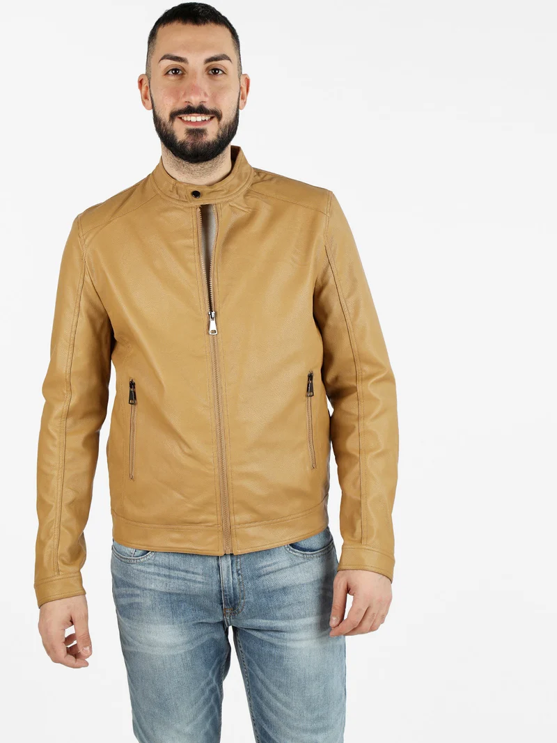 Giacca in ecopelle da uomo - cammello