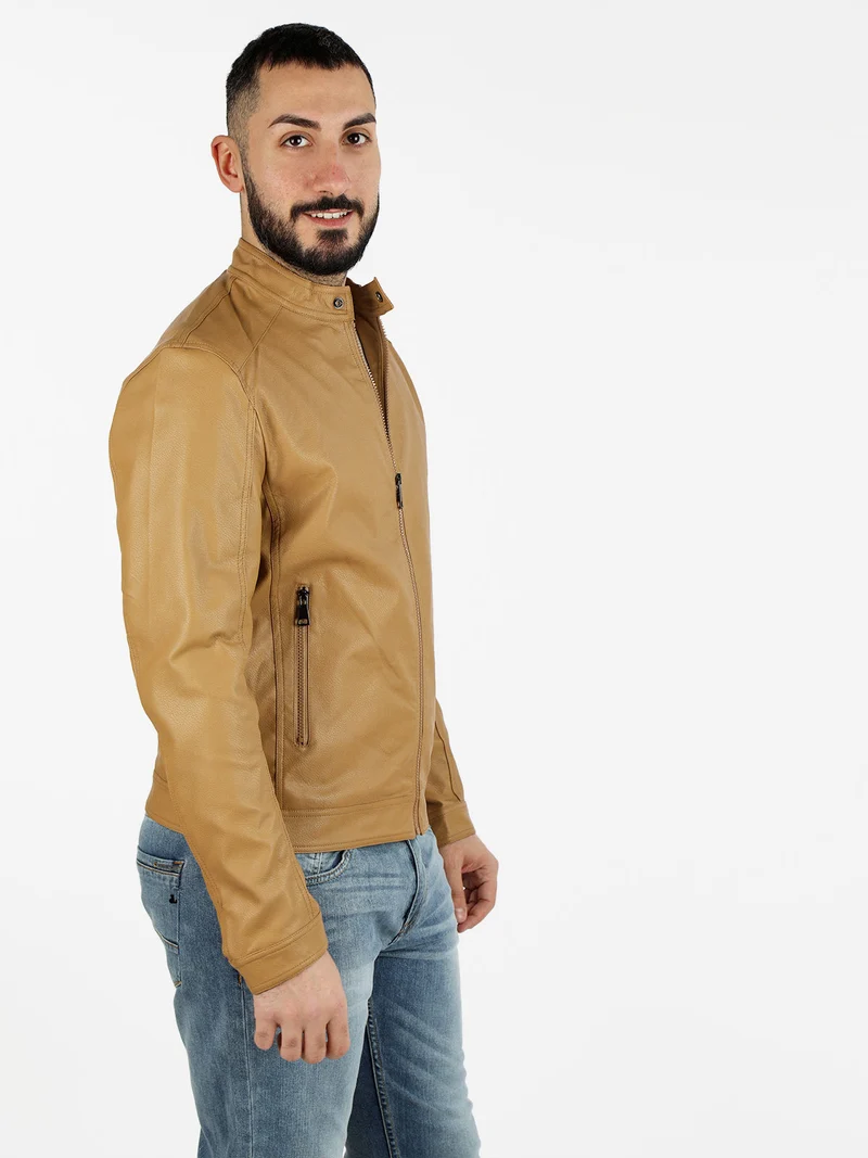Giacca in ecopelle da uomo - cammello