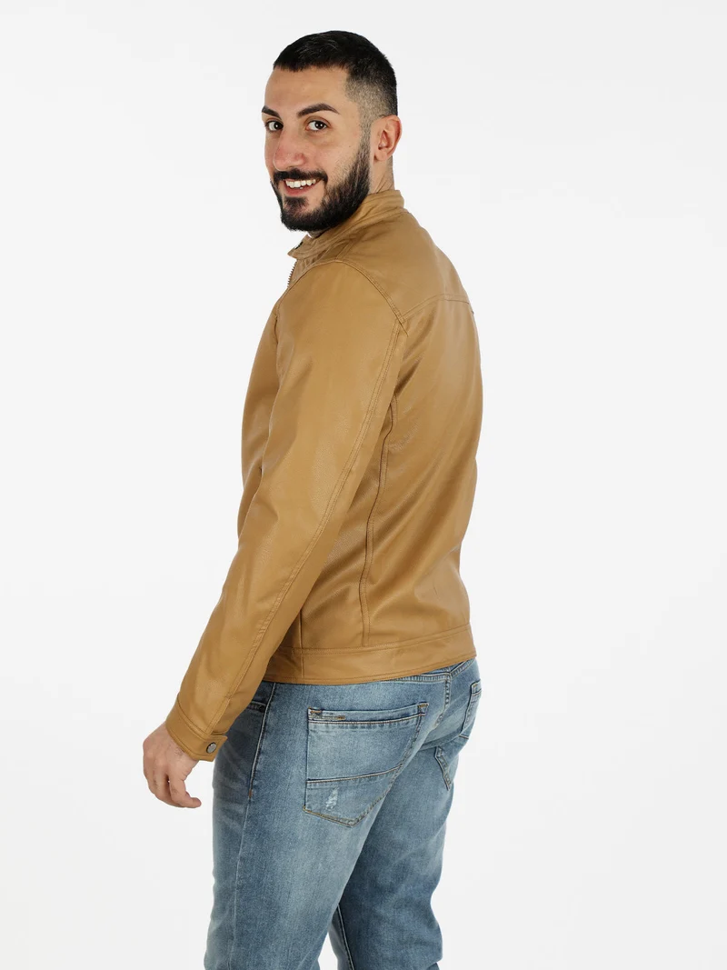 Giacca in ecopelle da uomo - cammello
