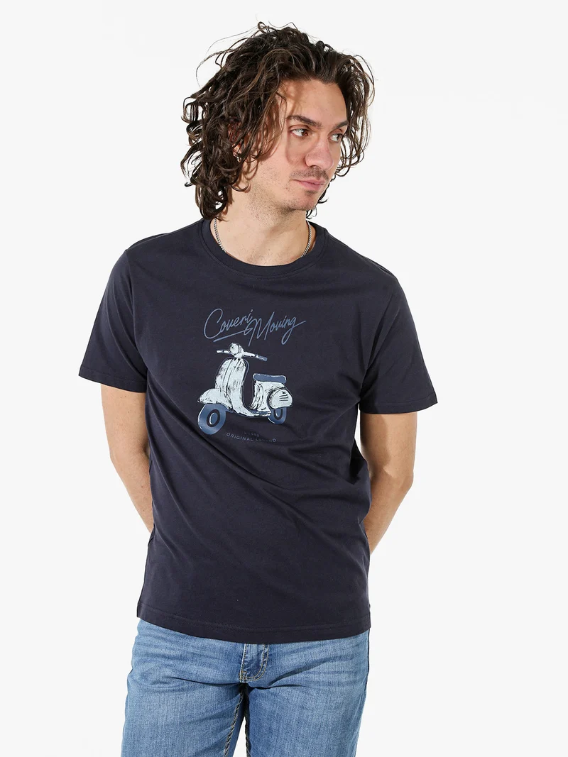 T-shirt da uomo in cotone con stampa - blu scuro