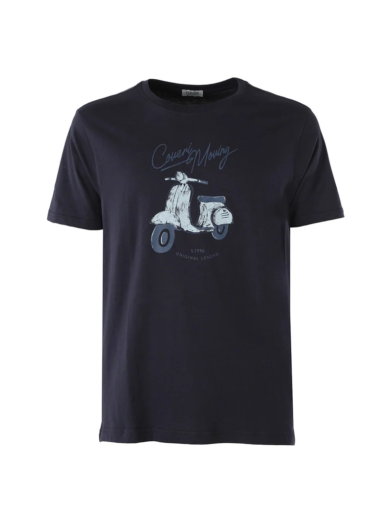T-shirt da uomo in cotone con stampa - blu scuro