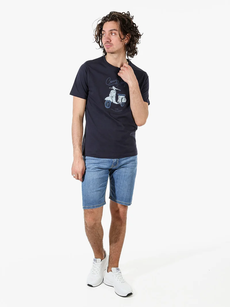 T-shirt da uomo in cotone con stampa - blu scuro