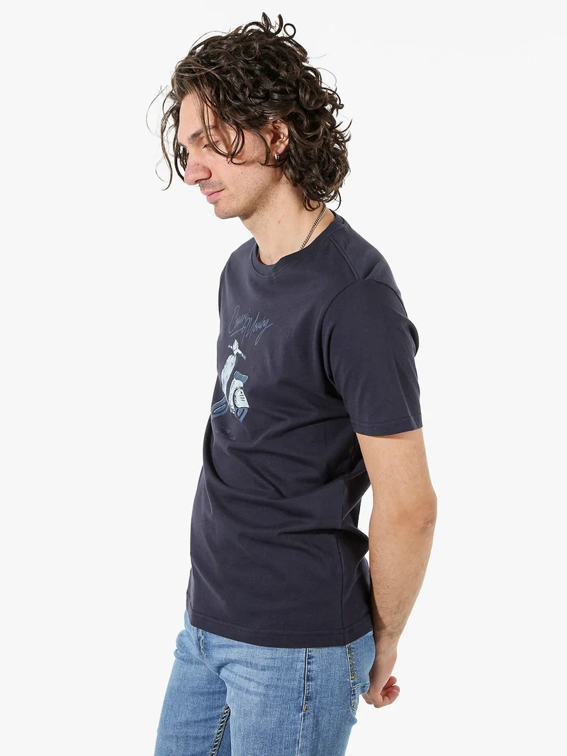 T-shirt da uomo in cotone con stampa - blu scuro