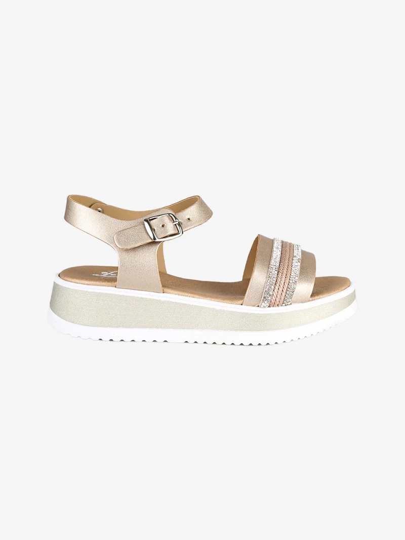 Sandali da ragazza con strass e platform - oro