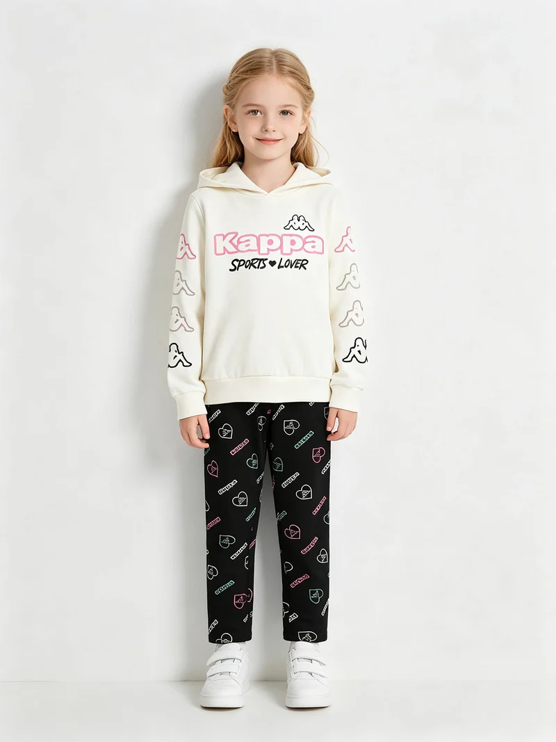 Completo tuta da ragazza con cappuccio e leggings logo - panna