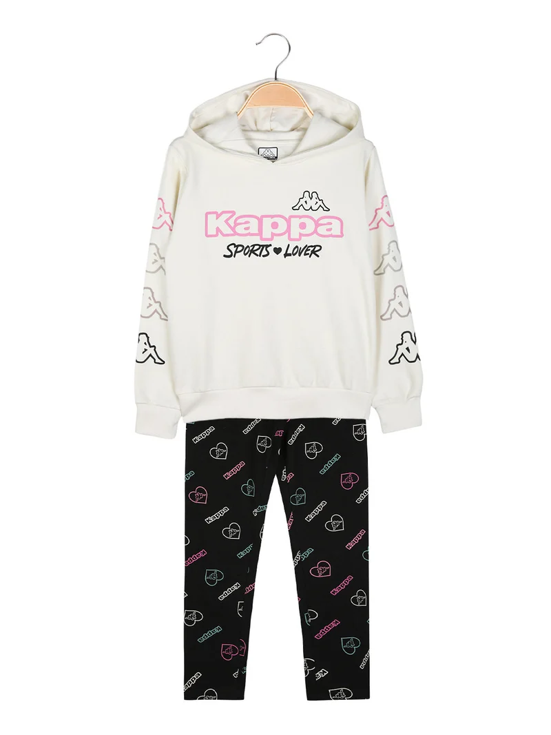 Completo tuta da ragazza con cappuccio e leggings logo - panna