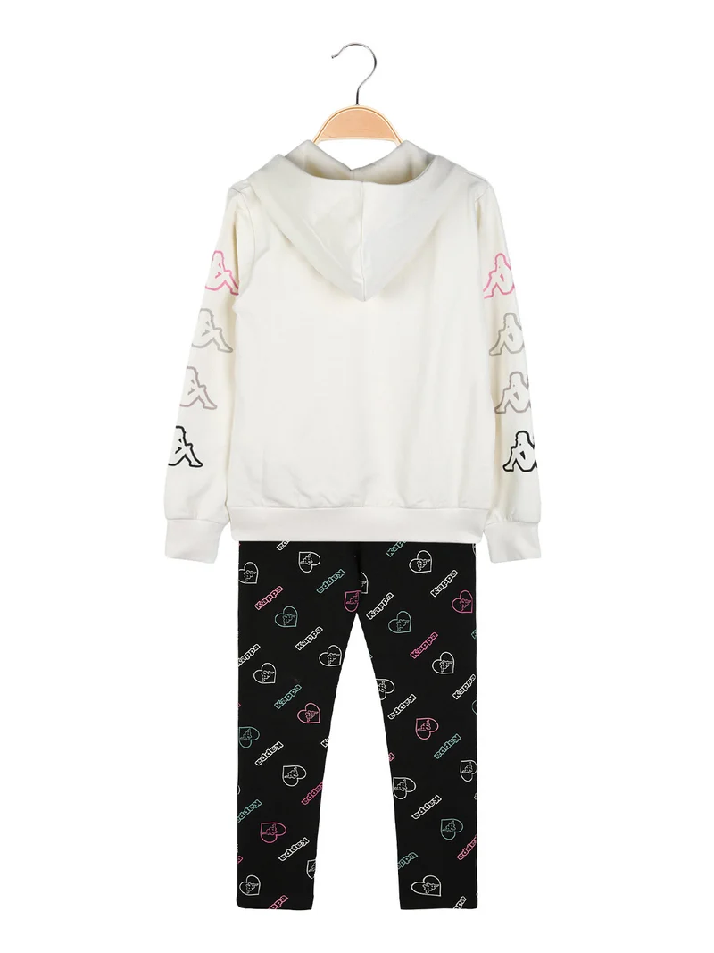 Completo tuta da ragazza con cappuccio e leggings logo - panna