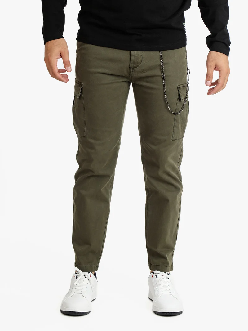 Pantaloni cargo da uomo con catena - militare