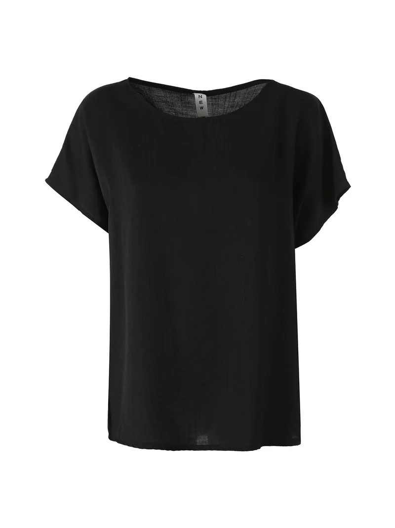 Blusa donna girocollo a maniche corte - nero