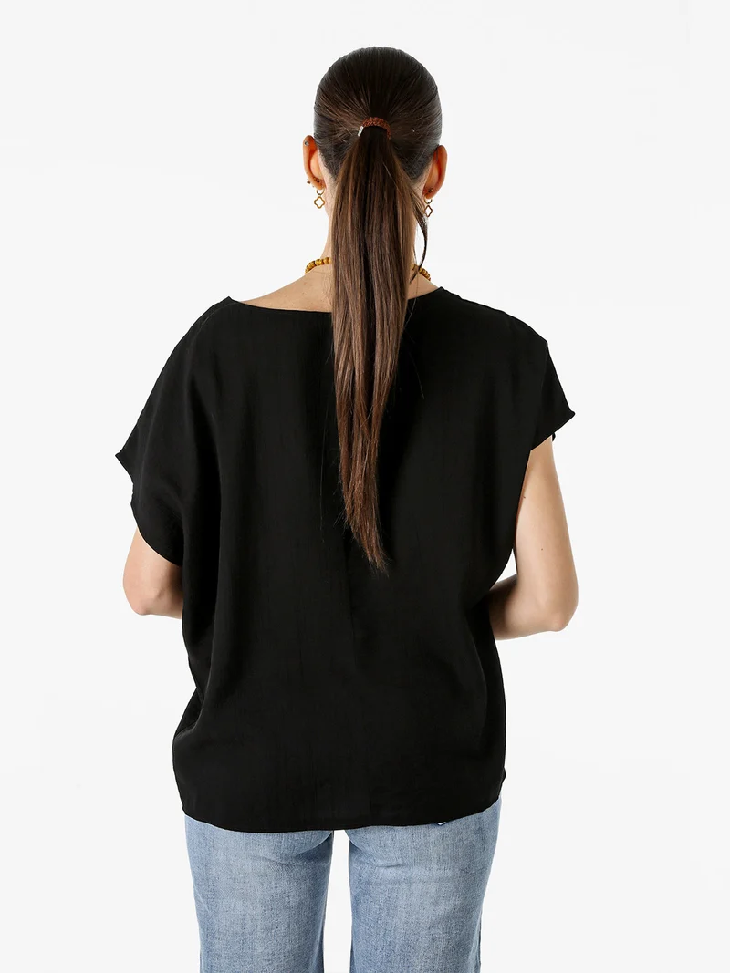 Blusa donna girocollo a maniche corte - nero