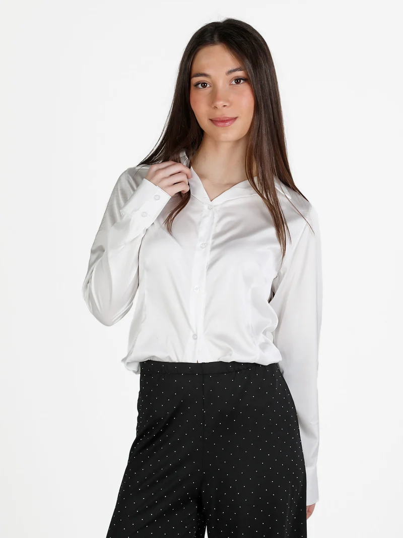 Camicia donna effetto seta a maniche lunghe - bianco
