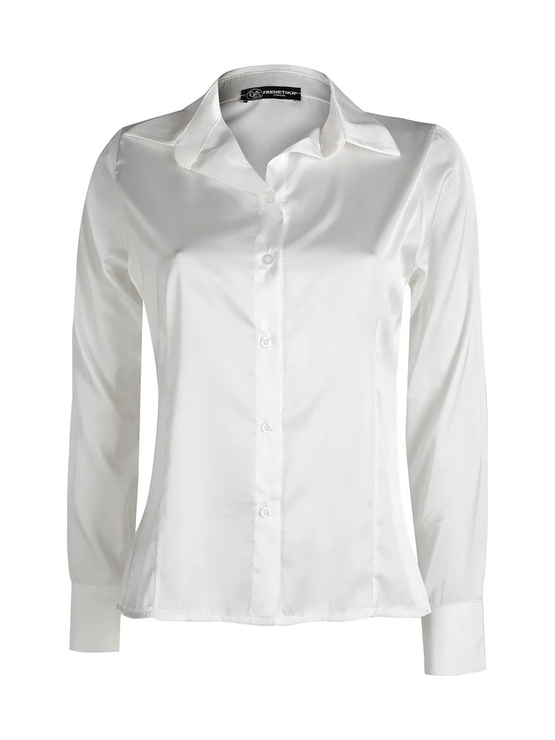 Camicia donna effetto seta a maniche lunghe - bianco
