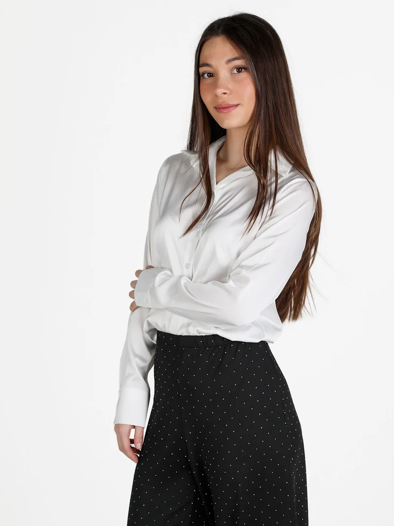 Camicia donna effetto seta a maniche lunghe - bianco