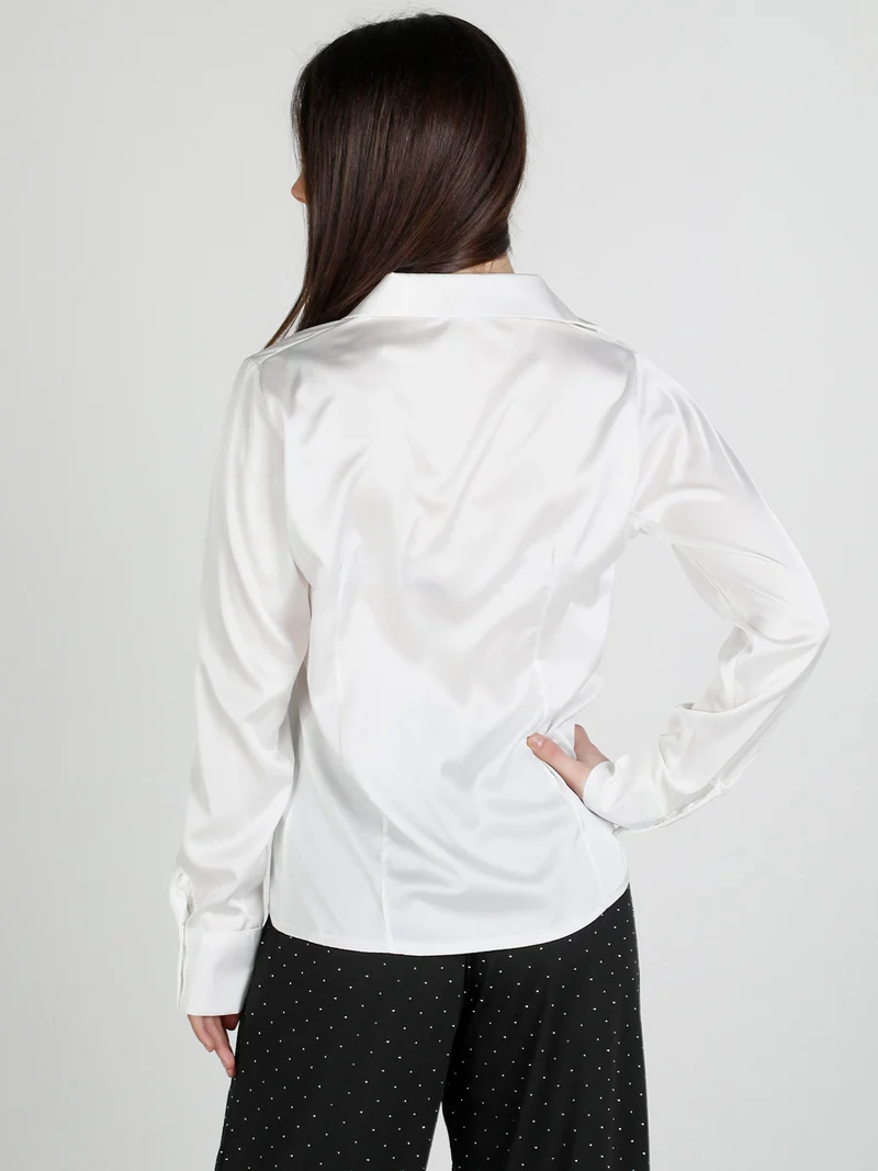 Camicia donna effetto seta a maniche lunghe - bianco
