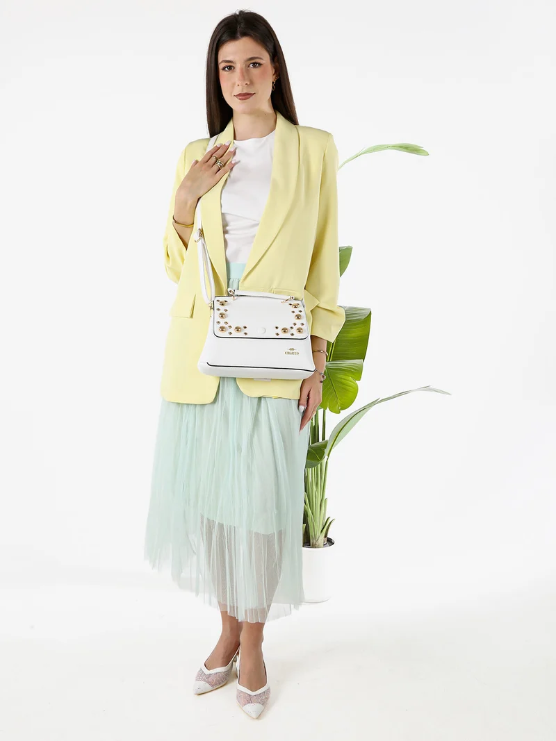 Blazer donna aperto con maniche arricciate - giallo