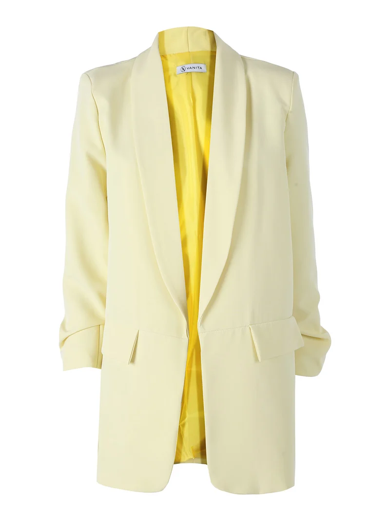 Blazer donna aperto con maniche arricciate - giallo