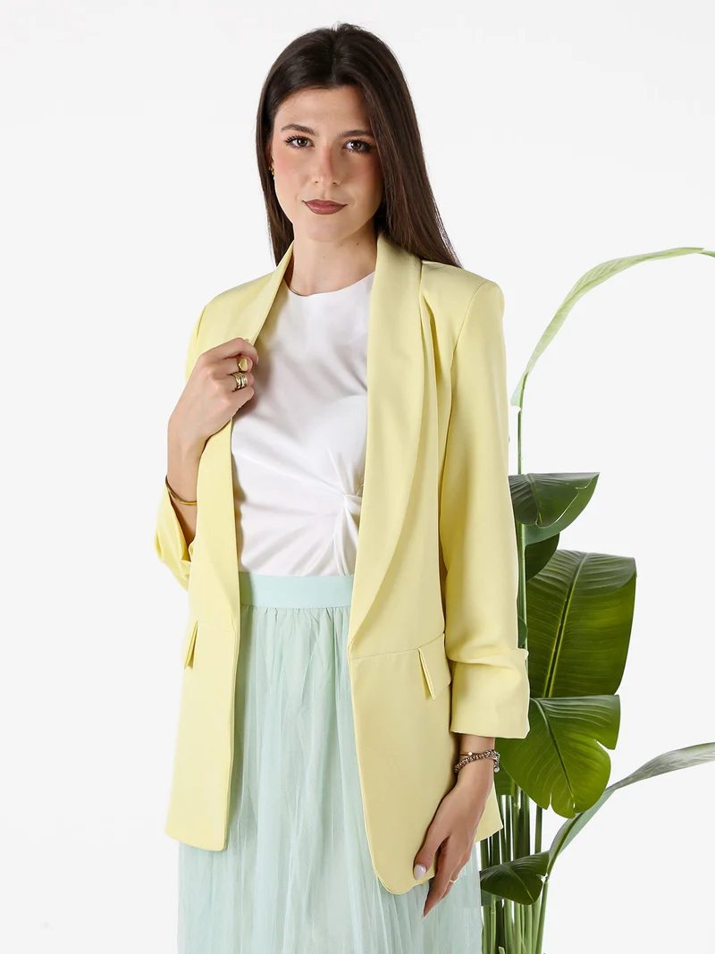 Blazer donna aperto con maniche arricciate - giallo