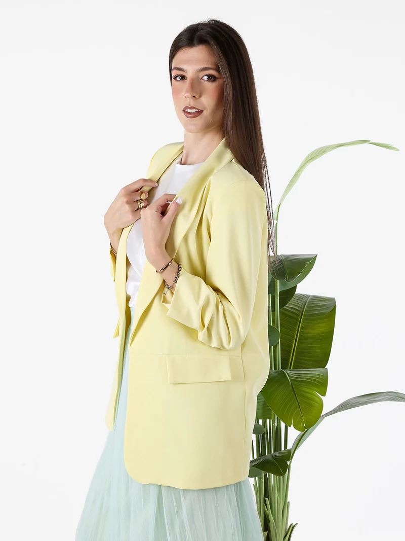 Blazer donna aperto con maniche arricciate - giallo