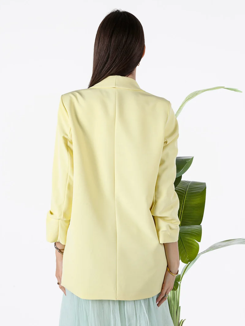 Blazer donna aperto con maniche arricciate - giallo