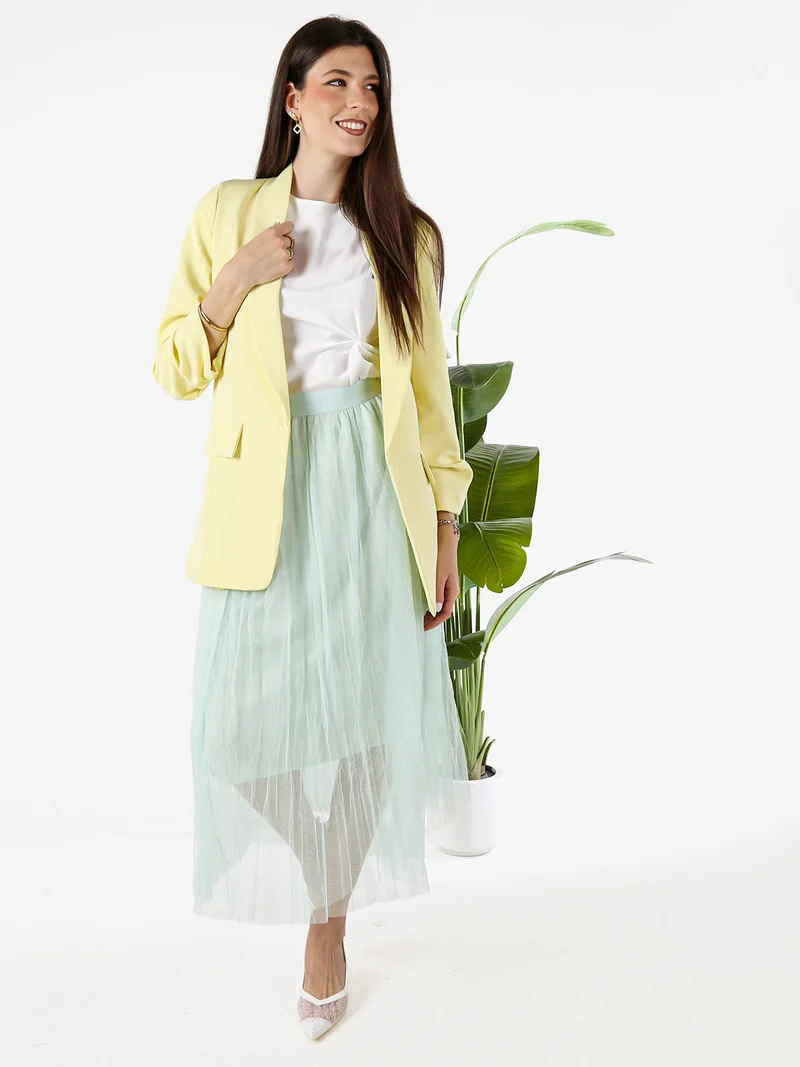 Blazer donna aperto con maniche arricciate - giallo