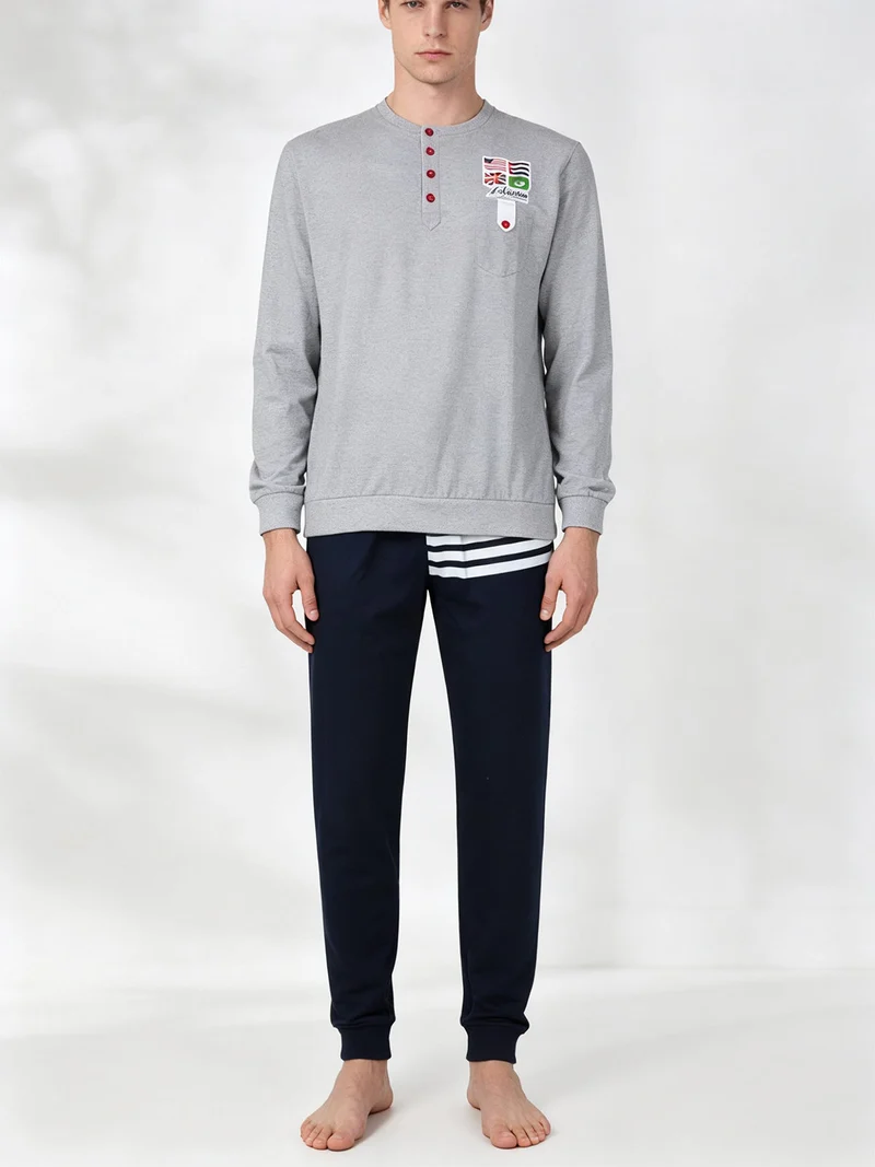 Pigiama lungo da uomo con stampe - grigio