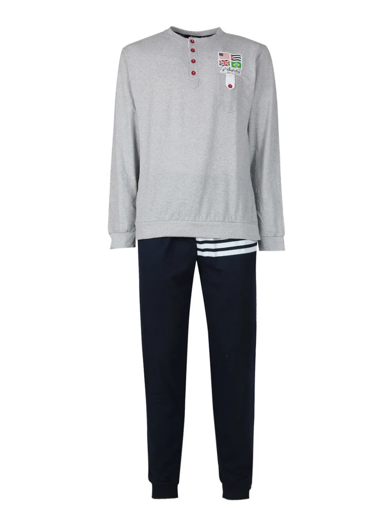 Pigiama lungo da uomo con stampe - grigio