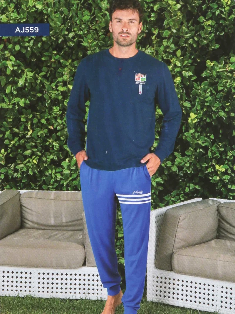 Pigiama lungo da uomo con stampe - grigio