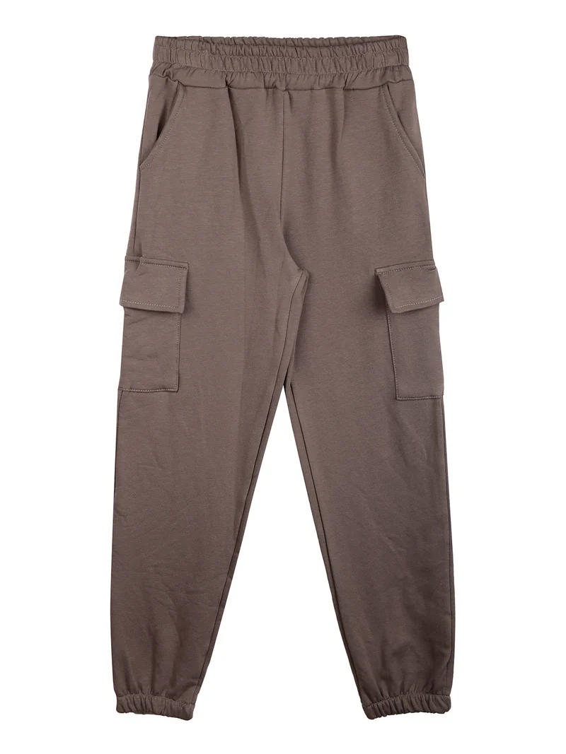 Pantaloni da bambina felpati con tasconi - fango