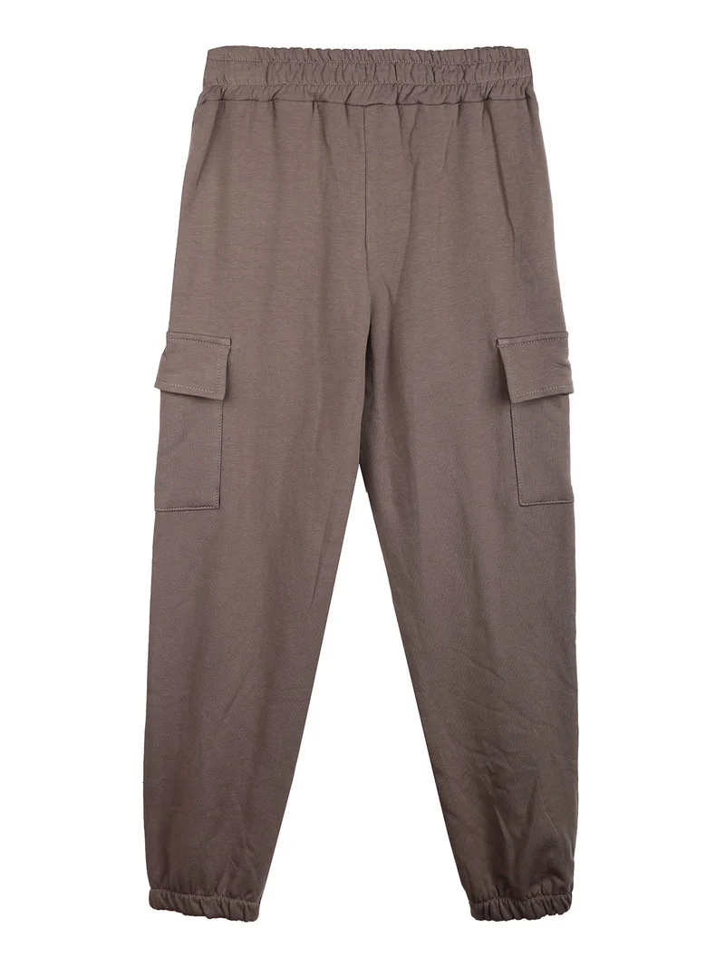 Pantaloni da bambina felpati con tasconi - fango