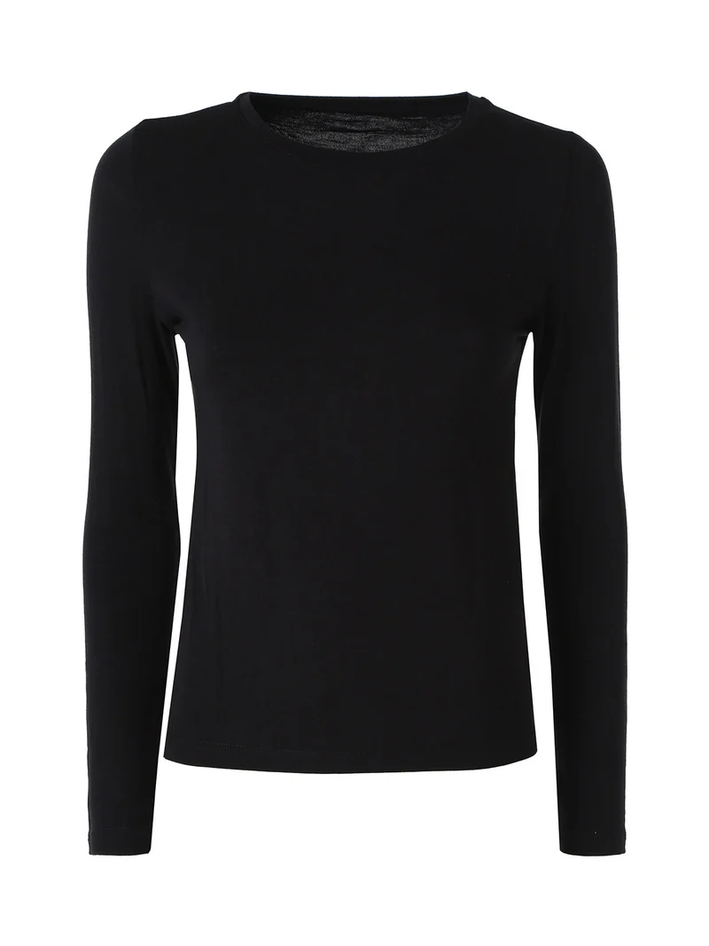 T-shirt girocollo da donna a maniche lunghe - nero