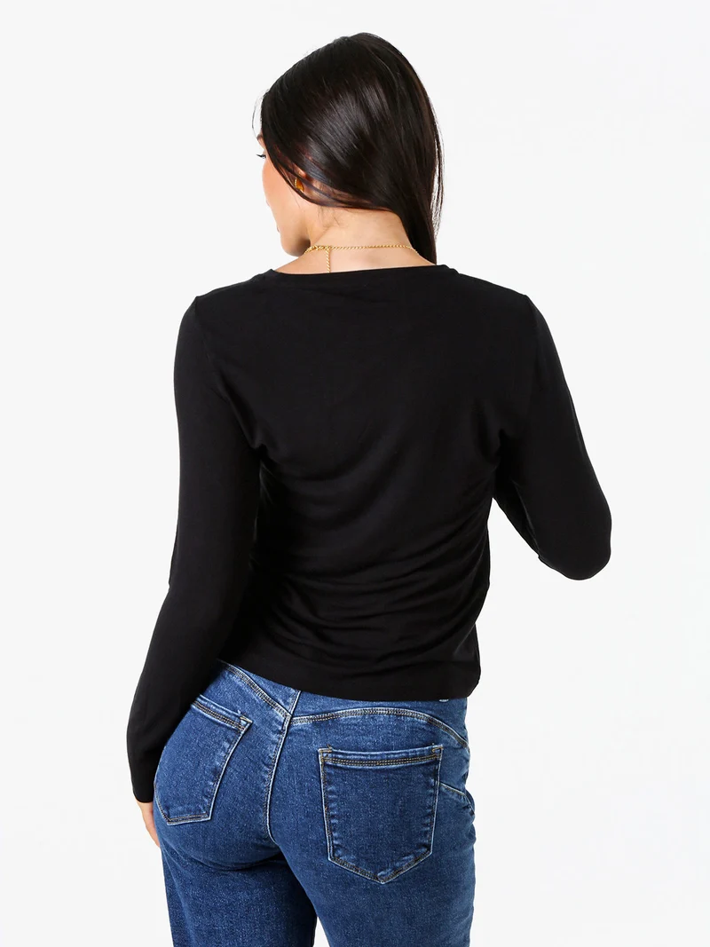 T-shirt girocollo da donna a maniche lunghe - nero