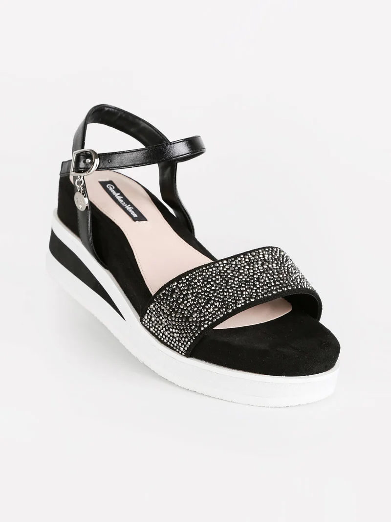 Sandali donna con zeppa e borchie - nero