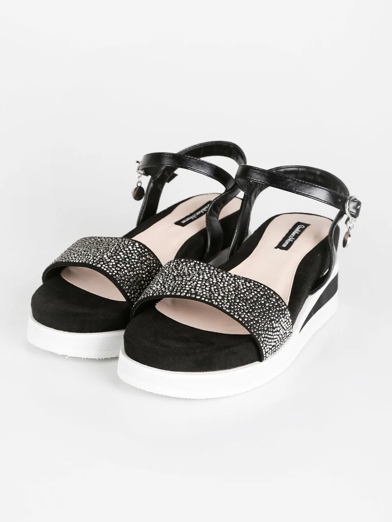 Sandali donna con zeppa e borchie - nero