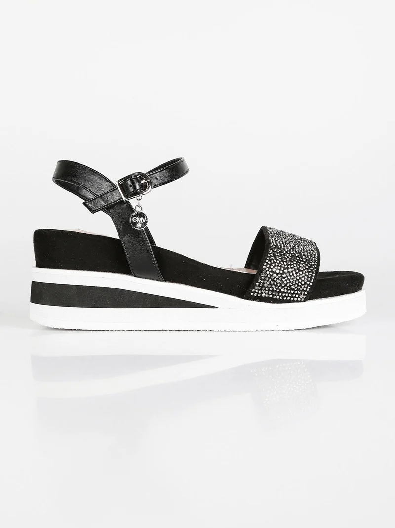 Sandali donna con zeppa e borchie - nero