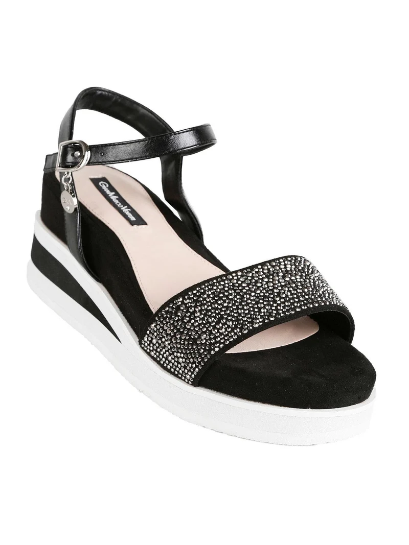 Sandali donna con zeppa e borchie - nero