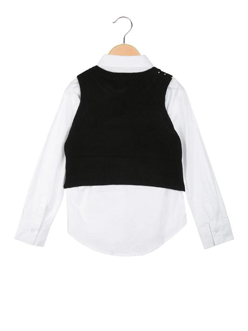 Gilet da bambina in maglia con camicia maniche lunghe - nero