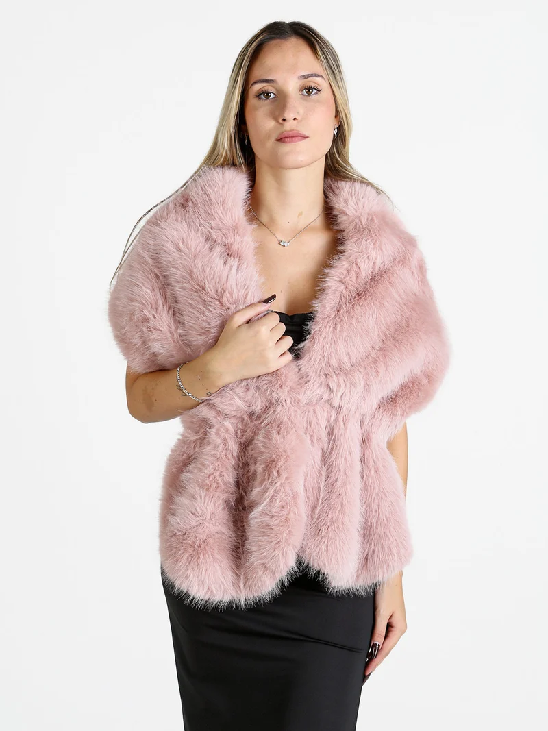 Scialle donna in pelliccia sintetica - rosa