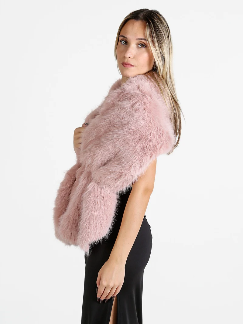 Scialle donna in pelliccia sintetica - rosa