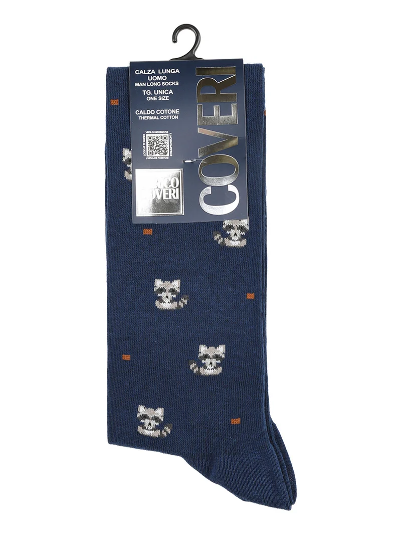 Calze lunghe da uomo in caldo cotone con stampe - blu