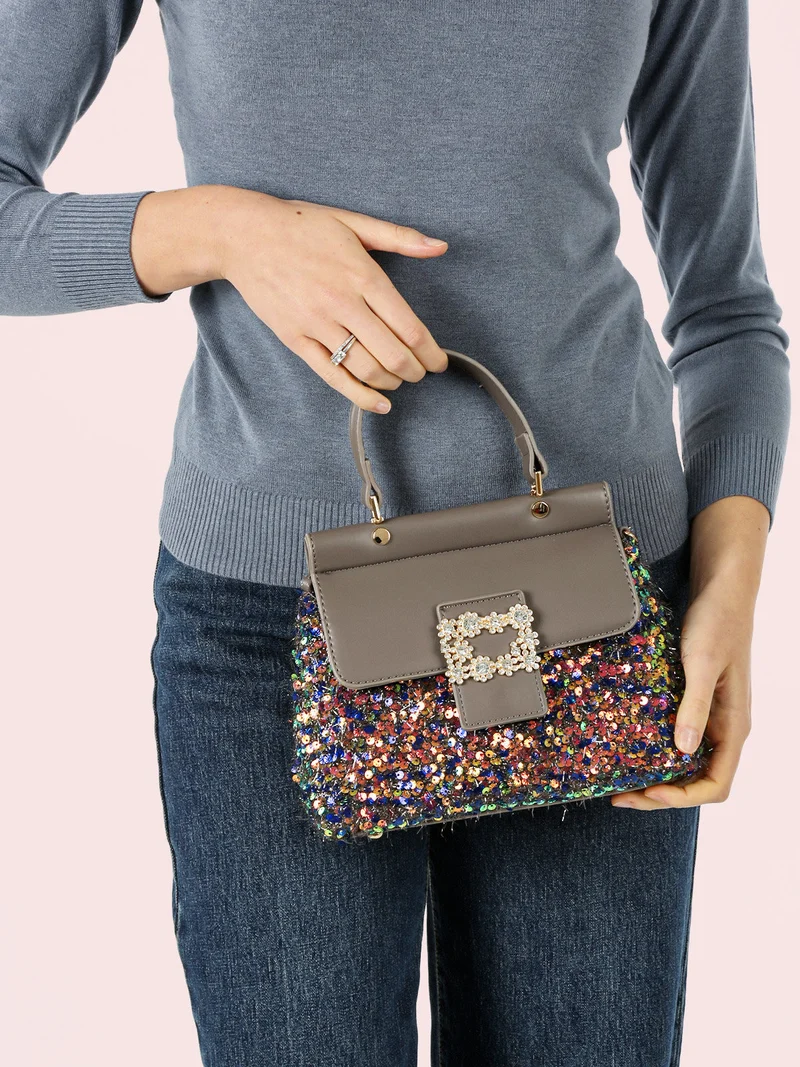 Borsa gioiello con paillettes e strass - grigio scuro