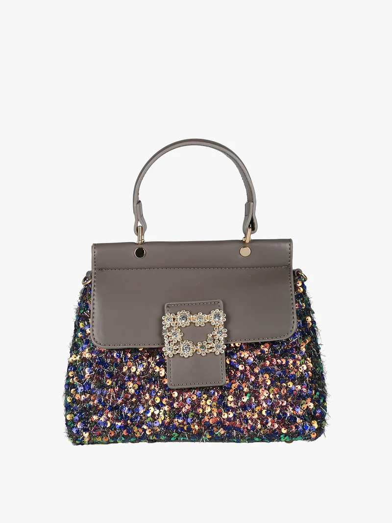 Borsa gioiello con paillettes e strass - grigio scuro