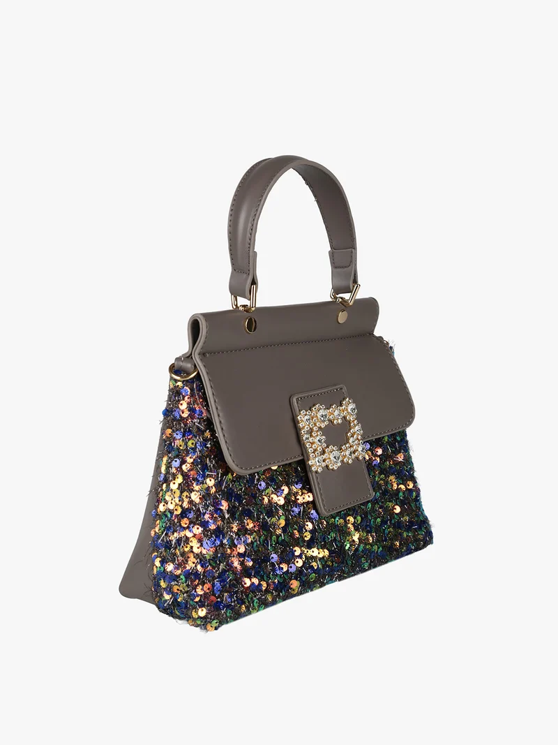 Borsa gioiello con paillettes e strass - grigio scuro