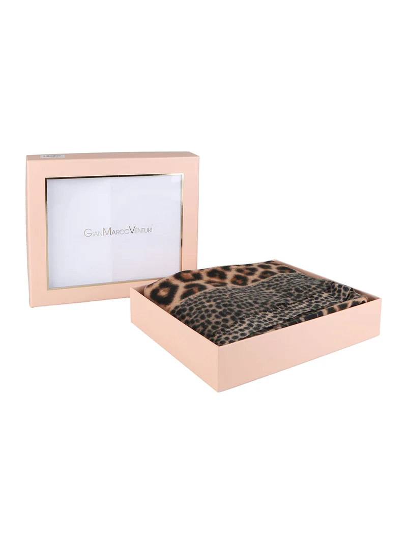 Sciarpa donna animalier con frange - cammello