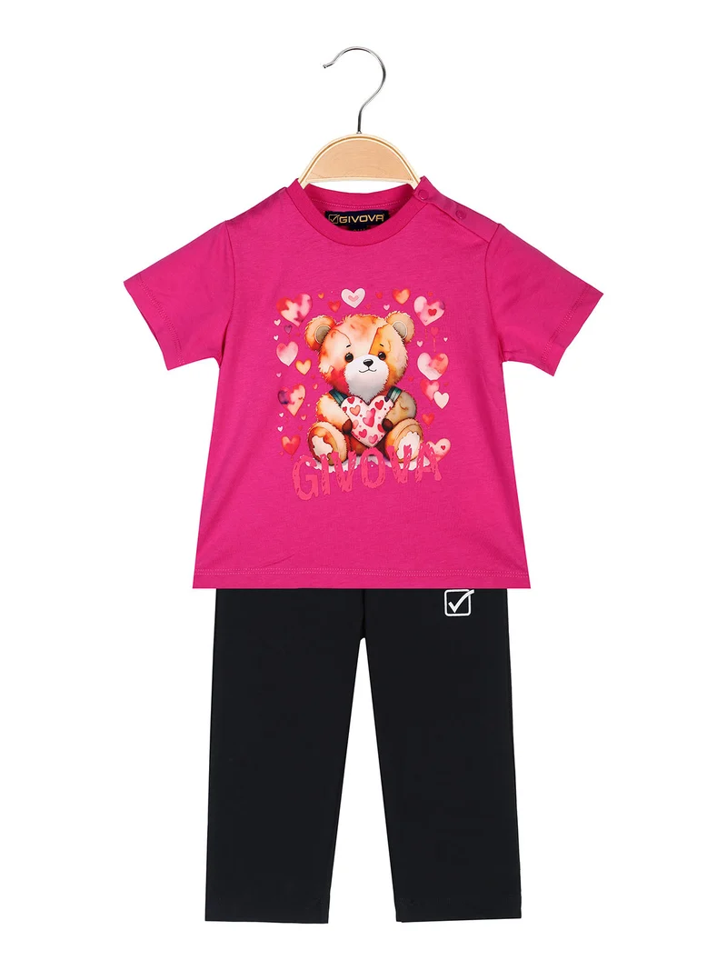 Completo corto da neonata con t-shirt orsacchiotto e leggings - fucsia