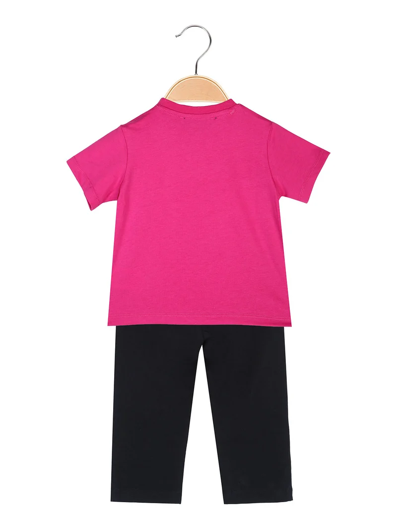 Completo corto da neonata con t-shirt orsacchiotto e leggings - fucsia