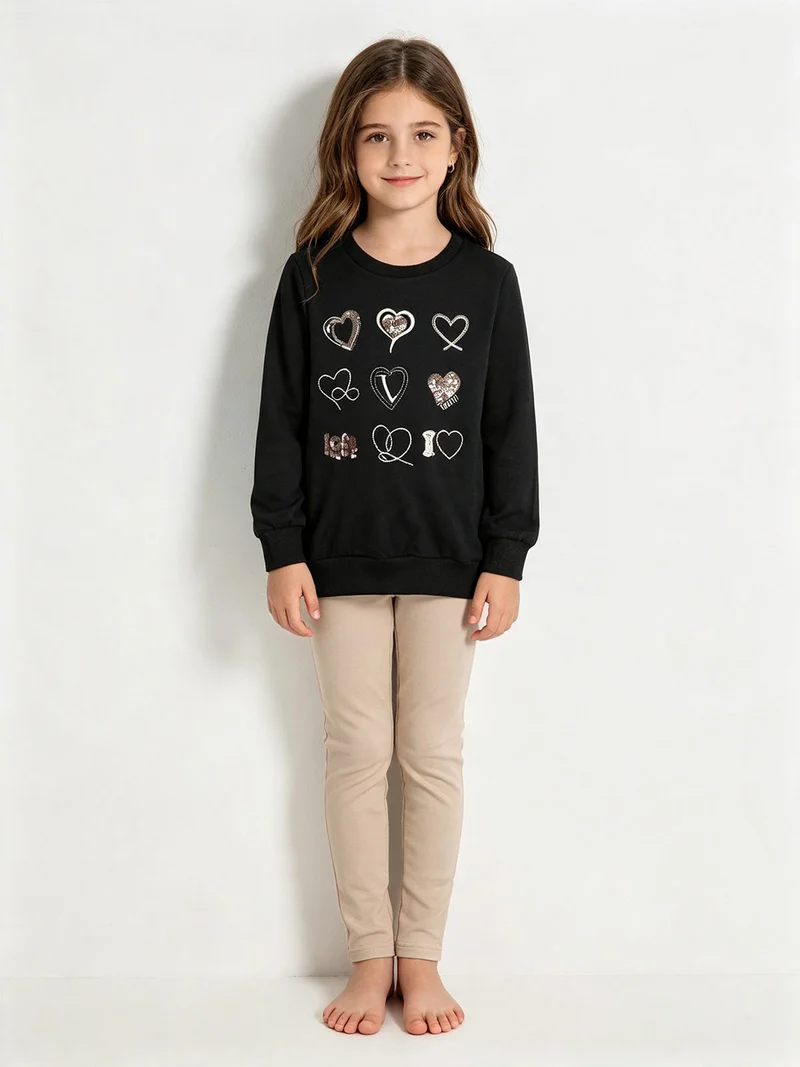 Completo 2 pezzi da bambina con felpa e leggings - nero
