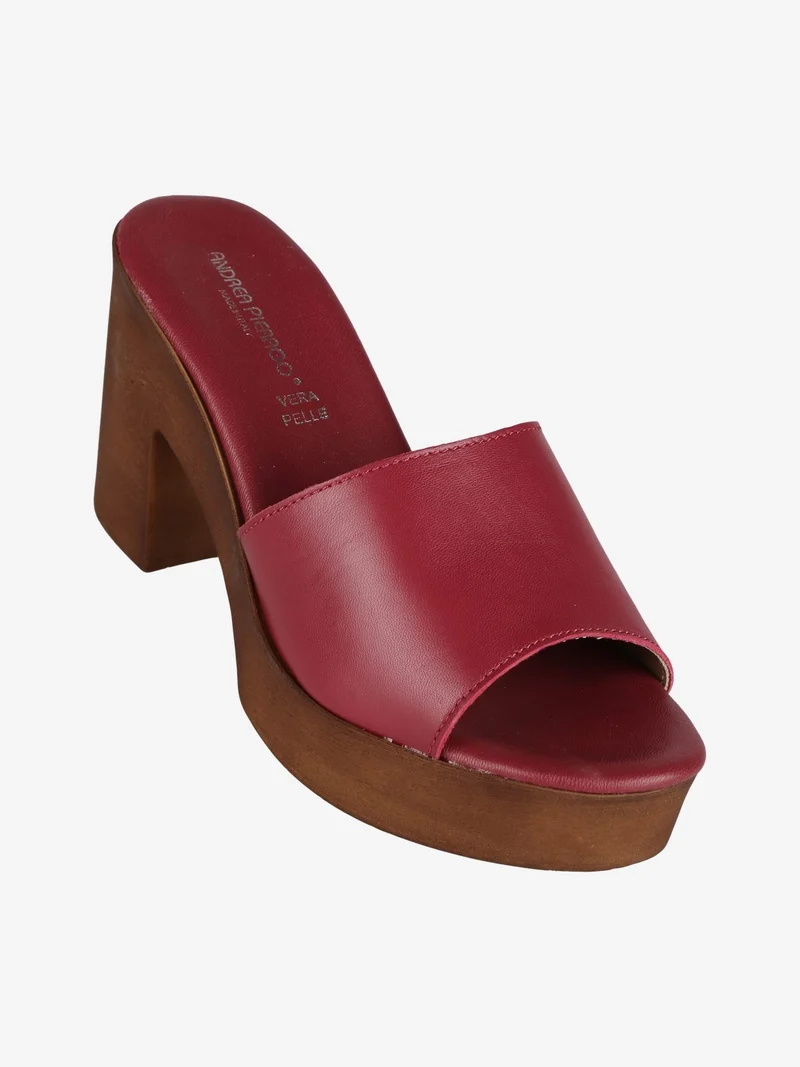 Ciabatte in pelle da donna con tacco - rosso