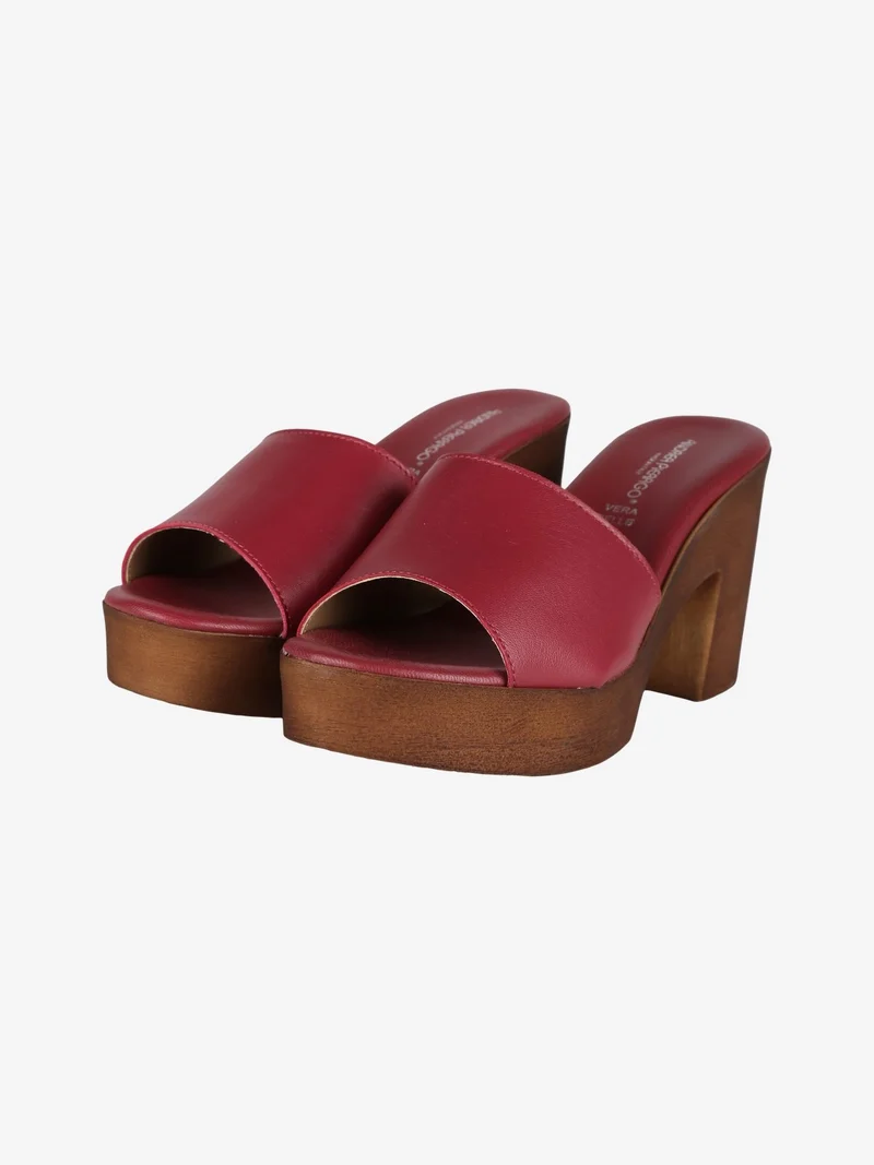Ciabatte in pelle da donna con tacco - rosso
